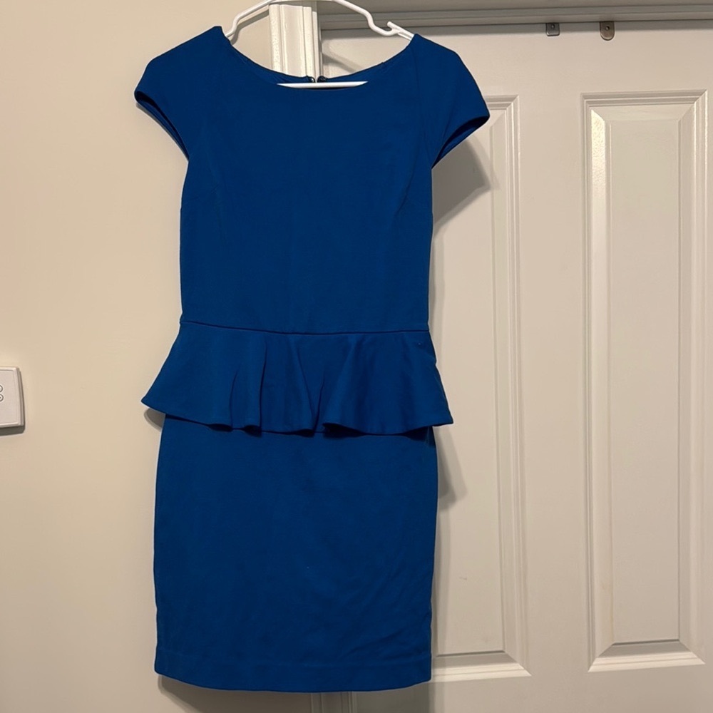 Express Blue Peplum Sheath Dress Cap Sleeve